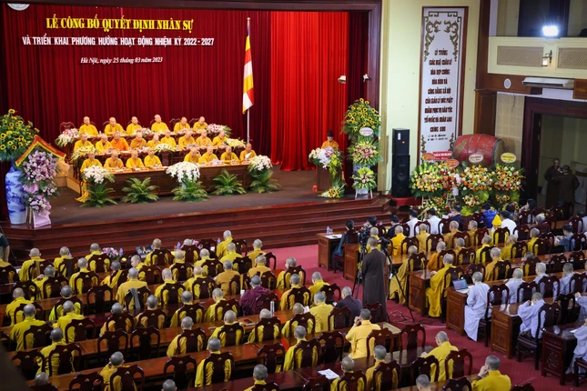 Lễ trao quyết định, ra mắt nhân sự Ban Giáo dục Phật giáo T.Ư sáng 25-3 tại Học viện Phật giáo VN tại Hà Nội