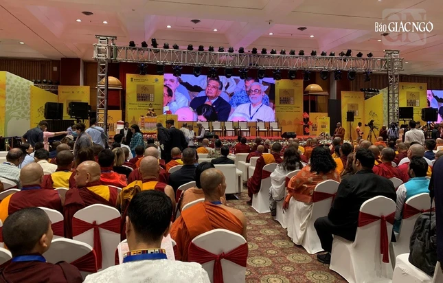 Đại biểu xem video trước phiên khai mạc