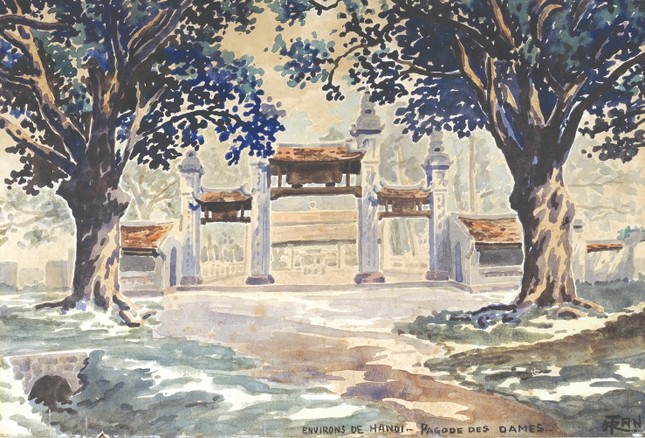 "Chùa Láng", màu nước, Trần Quang Trân (1900-1969)