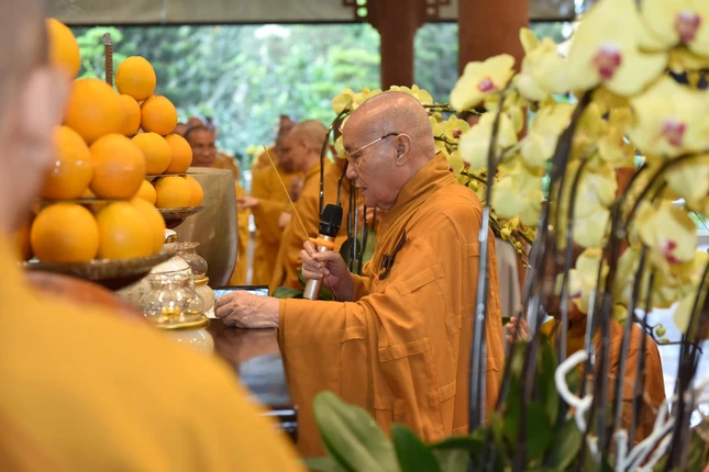 Trưởng lão Hòa thượng Thích Nhật Quang niêm hương bạch Phật