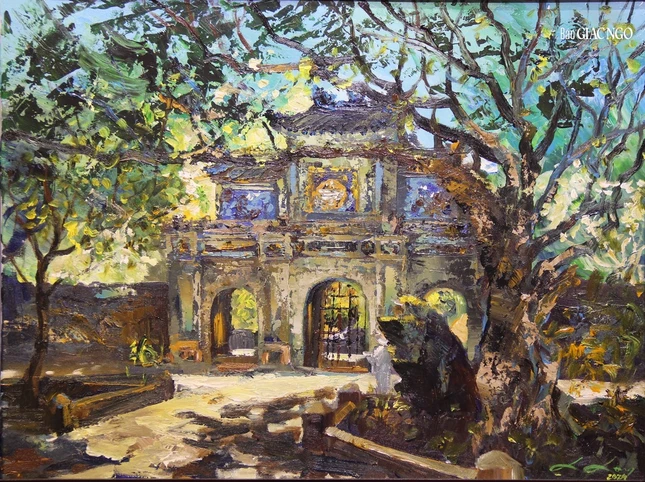 Tác phẩm cổng tam quan chùa Từ Hiếu của họa sĩ Lê Hữu Long