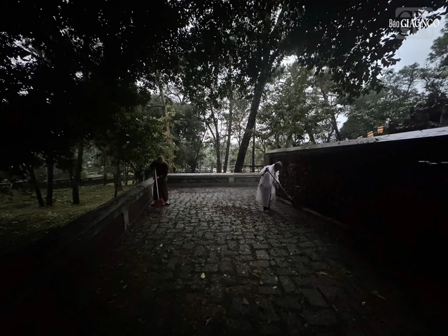 Từ sáng sớm Tăng Ni, Phật tử đã trở về núi Thiên Thai phát quang cây cỏ dự lễ tảo tháp