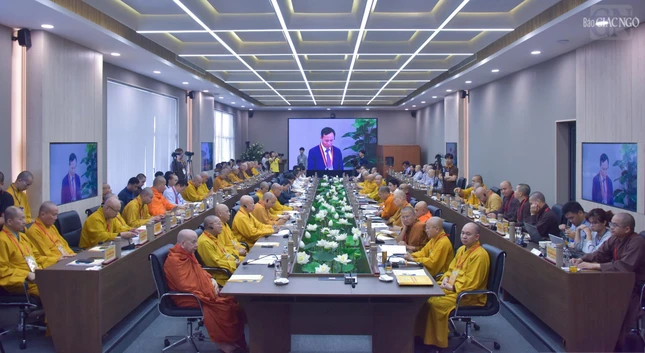 Phiên họp thứ hai giữa ICDV và GHPGVN để thảo luận và triển khai các nội dung liên quan đến Đại lễ Vesak Liên Hiệp Quốc 2025 tại TP.HCM, sáng nay, 26-2 - Ảnh: Quảng Đạo
