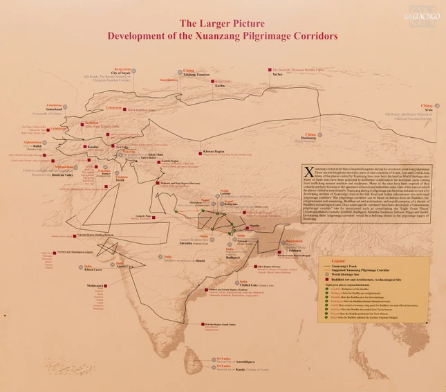 Bản đồ toàn cảnh hành trình Tây du của ngài Huyền Trang