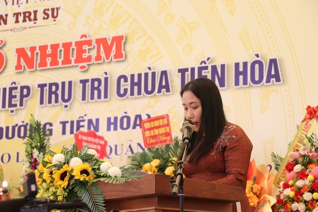 Chủ tịch UBMTTQVN xã Gio Sơn - bà Lê Thị Thanh Thủy phát biểu