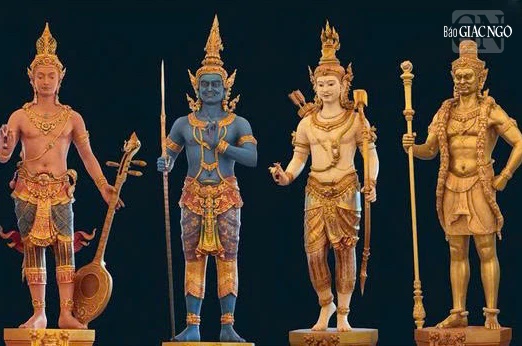 Tượng Tứ thiên vương tại bốn góc tháp hỏa táng của cố Quốc vương Rama IX, Thái Lan