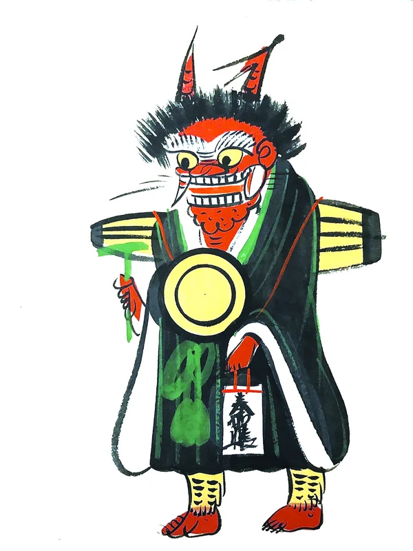 Con quỷ niệm Phật (Oni no Nembutsu), bức tranh dân gian Otsu-e của Takahashi Shozan. Mực và màu trên giấy, cuối thế kỷ XX