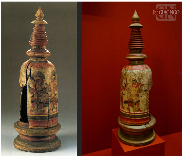 Hình tượng Tứ thiên vương vẽ màu trên tháp gỗ, khai quật tại Khara Khoto, Mông Cổ Hình tượng Tứ thiên vương vẽ màu trên tháp gỗ, khai quật tại Khara Khoto, Mông Cổ