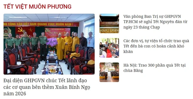 Giao diện mục Tết Việt muôn phương trên Giác Ngộ online