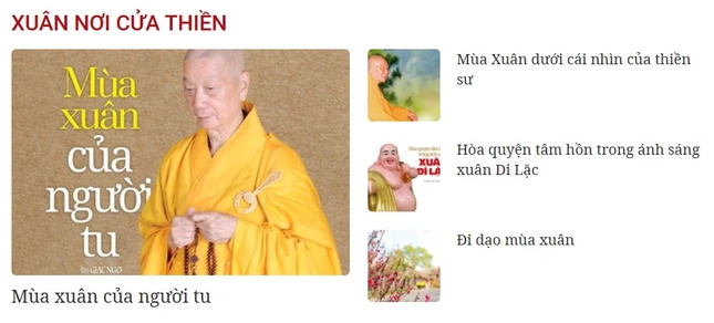 Giao diện mục Xuân nơi cửa thiền trên Giác Ngộ online