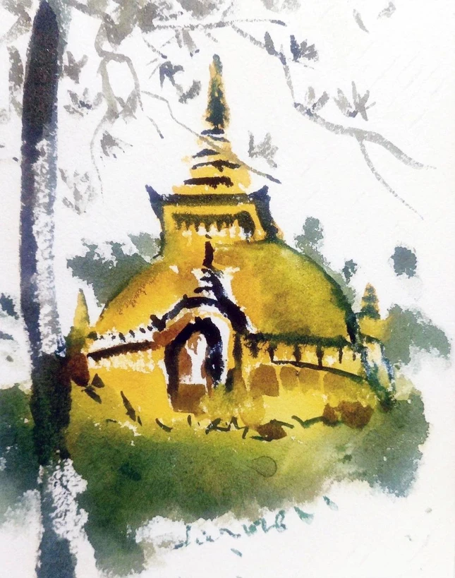 Tháp xá-lợi trong thiền viện Trúc Lâm - Ký họa: KTS.Linh Hoàng
