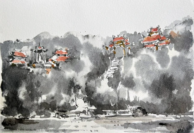 Thiền viện Trúc Lâm không chỉ là nơi chuyên tu thiền mà còn là một trong những thắng cảnh nổi tiếng của Đà Lạt, đã trở thành điểm đến của du khách trong và ngoài nước để tham quan, lễ Phật, nghiên cứu - Ký họa: KTS.Phan Đình Trung