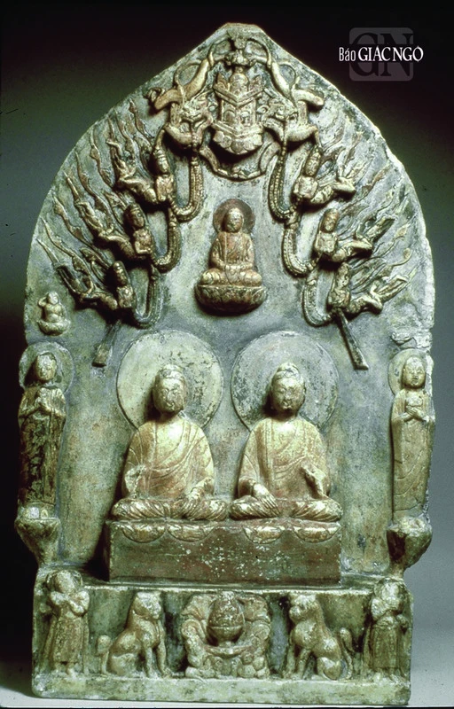 Phù điêu Thích Ca - Đa Bảo, đá hoa cương, thời Tùy (Trung Quốc)