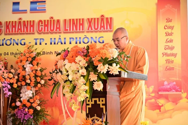 Đại đức Thích Chân Thường, trụ trì chùa Linh Xuân phát biểu