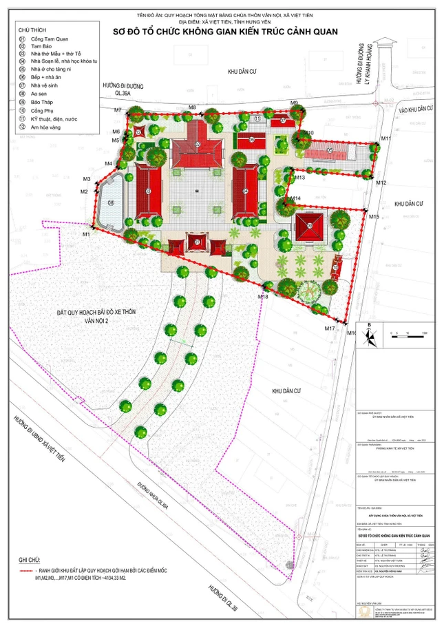 Sơ đồ dự kiến tổ chức không gian kiến trúc cảnh quan vị trí mới để xây chùa Hưng Khánh - Ảnh: UBND xã Việt Tiến