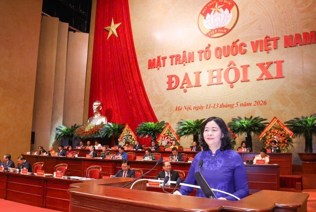 Chủ tịch Ủy ban Trung ương MTTQVN Bùi Thị Minh Hoài phát biểu bế mạc - Ảnh: MTTQVN