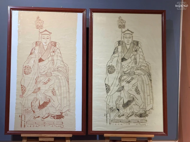 Tranh Địa Tạng Bồ-tát thế kỷ XVIII, in mực chu sa và tuyên đức trên giấy xuyến chỉ