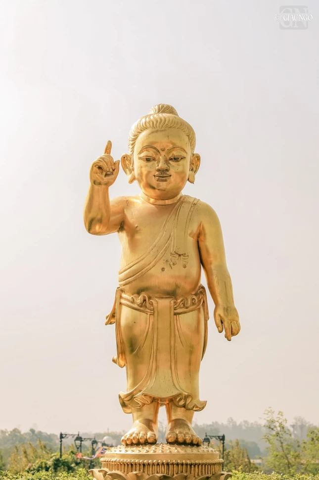 Tôn tượng Đức Phật đản sanh tại thánh tích Lâm-tỳ-ni. Tôn tượng này nằm trong khu vực được trùng tu và tôn tạo nhân dịp “Visit Lumbini Year 2012” với sự hỗ trợ của Phật tử và nhân dân Thái Lan, như một món quà dành cho những người hành hương từ khắp nơi trên thế giới khi trở về chiêm bái miền đất thiêng nơi Đức Phật đản sanh