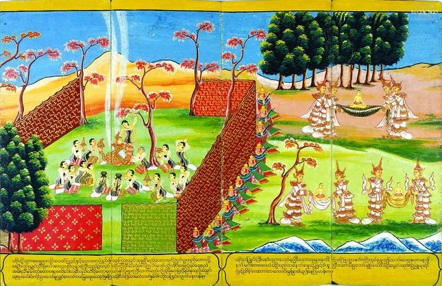 Đức Phật đản sanh, thế kỷ XIX, Myanmar, vẽ màu trên giấy