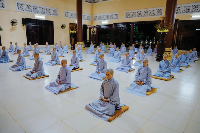 Chư Ni chuyên chú tọa thiền, thâu nhiếp thân tâm