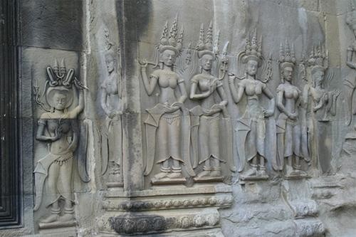 Một góc đền Angkor Wat Tầng thứ ba của ngôi núi đền Vũ nữ apsara trên tường Một góc đền Angkor Wat Tầng thứ ba của ngôi núi đền Vũ nữ apsara trên tường