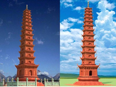 2 phương án phỏng dựng tháp Tường Long. 2 phương án phỏng dựng tháp Tường Long.