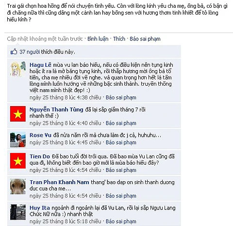 Trên mạng xã hội, có nhiều bài viết và bình luận về lễ Vu Lan.