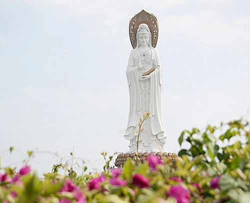 Tượng Phật nằm trong khu du lịch văn hóa Nam Sơn được khánh thành vào năm 1998. Vườn hoa trên đường dẫn ra chân tượng. Ngắm cận cảnh bức tượng nổi tiếng. Có rất nhiều góc độ để chiêm ngưỡng bức tượng cao 108m này. Bạn có thể tới tận sát bức tượng bằng cách đi xe điện trong công viên. Quảng trường Quán Âm với vườn hoa rực rỡ. Tượng nối liền bờ bởi cây cầu Phổ Tế. Tới thăm đảo Hải Nam, rất ít du khách bỏ qua cơ hội chụp hình chung với tượng.