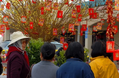 Mặt dù thời tiếc còn lạnh nhưng chợ tết vẫn nóng vì có nhiều người đi chơi xuân