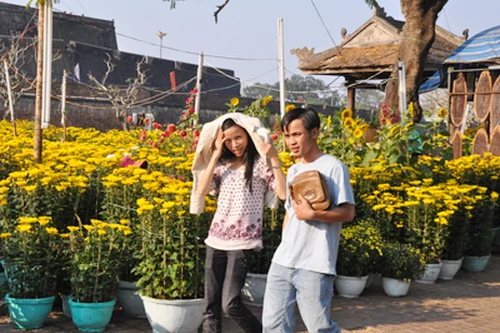 Che nắng xem chợ hoa