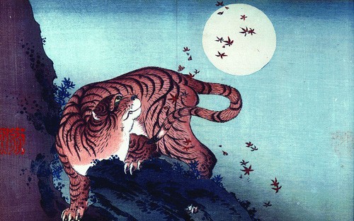Hổ ngóng trăng - tranh Hokusai (Nhật) - Ảnh: artpoetry.com Hổ ngóng trăng - tranh Hokusai (Nhật) - Ảnh: artpoetry.com