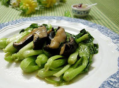 Rau cải xào nấm hương ảnh 1