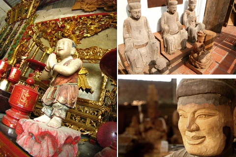 Sơm Đồng nổi tiếng với việc chế tác các tượng Phật cổ và giả cổ. Người làm tượng đòi hỏi phải chính xác từng chi tiết. Ngoài ra, cần có lòng say mê. Hiện nay, ở Sơn Đồng có nhiều người trẻ tham gia vào công việc tạc tượng. Một người học nghề tại Sơn Đồng. Để học nghề thành thạo, biết làm mọi công đoạn của một bức tượng phải mất ít nhất 2 năm. Sản phẩm của làng nghề vô cùng phong phú và đa dạng về chủng loại. Những bức tượng phật được thiết kế tinh xảo, y như thật. Một góc xưởng làng nghề tại Sơn Đồng. Sau khi tạc tượng xong, chúng được đem đi sơn. Phút nghỉ ngơi của những người thợ. Đến Sơn Đồng hôm nay, từ đầu làng chúng ta đã nghe thấy tiếng đục, tiếng người gọi nhau í ới.