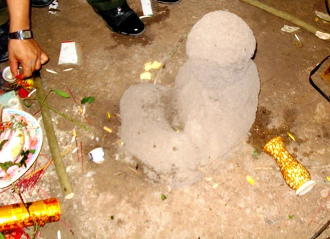 Gò đất có hình tượng Phật mọc lên giữa vườn cao su khiến nhiều người xôn xao, đem lễ vật đến cúng.