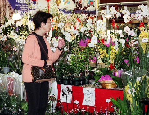 Chợ hoa Tết ở Phước Lộc Thọ mở từ một tuần trước và sẽ kéo dài tới đêm 30 Tết.