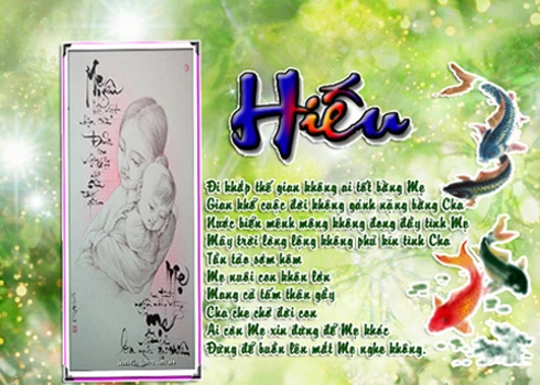 Bức tranh chữ Hiếu luôn được chị Huệ treo ở vị trí trang trong trong nhà. Ảnh: Lê Phương