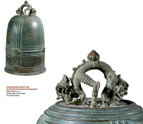 Rồng trang trí trên chuông Văn Bản được làm bằng chất liệu đồng (thế kỷ 13 – 14, Đồ Sơn, Hải Phòng).