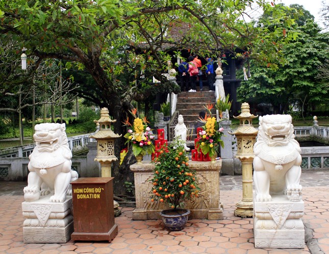 Hai con sư tử đá xuất hiện trước chùa Một Cột Hai con sư tử đá xuất hiện trước chùa Một Cột
