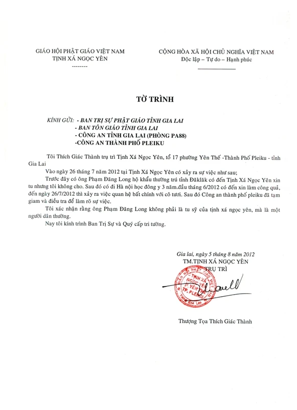 Từ sự bất minh, nghĩ về việc “trồng người” ảnh 2 Tờ trình của Tịnh xá Ngọc Yên.jpg