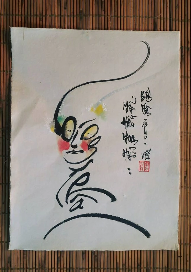 Thư họa về khỉ của một người trẻ yêu thư pháp ảnh 3 a khi 2.jpg