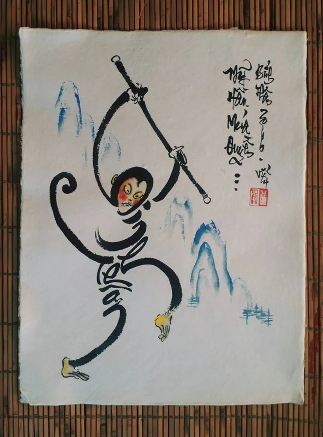 Thư họa về khỉ của một người trẻ yêu thư pháp ảnh 4 a khi 3.jpg