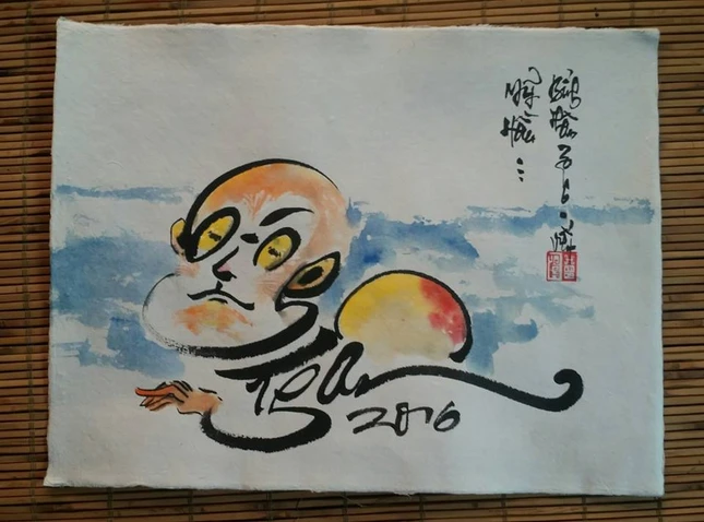 Thư họa về khỉ của một người trẻ yêu thư pháp ảnh 6 a khi 4.jpg