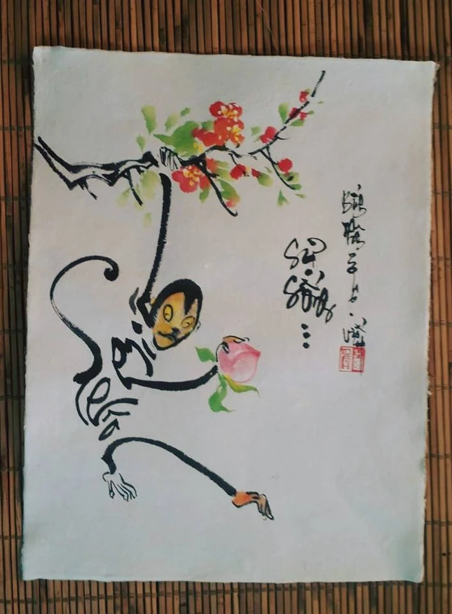Thư họa về khỉ của một người trẻ yêu thư pháp ảnh 5 a khi 5.jpg