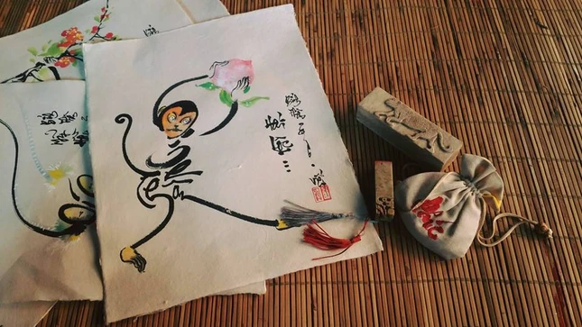 Thư họa về khỉ của một người trẻ yêu thư pháp ảnh 1 a khi 6.jpg