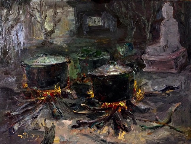 Nồi bánh tết qua nét cọ họa sĩ Nhuận Thường ảnh 2 anh nthuong 2.jpg