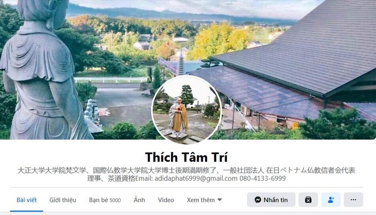 Trang facebook chính thức của Sư cô Thích Tâm Trí, Hội trưởng Hội Phật tử Việt Nam tại Nhật Bản