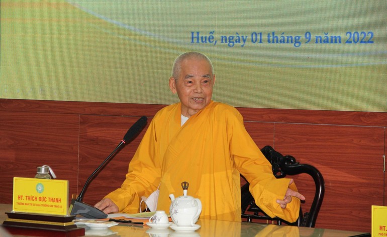Hòa thượng Thích Đức Thanh chủ trì phiên họp của Ban Thường trực Ban Trị sự tỉnh với sự tham dự của lãnh đạo các cơ quan chức năng tỉnh Thừa Thiên Huế chiều 1-9-2022