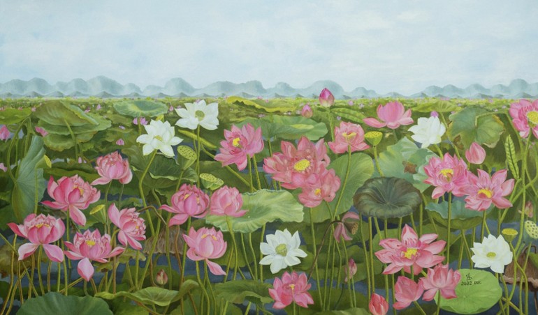 "Liên hoa tịnh", sơn dầu, tác phẩm của họa sĩ Kim Đức