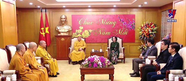 Bà Trương Thị Mai - Trưởng Ban Dân vận Trung ương tiếp Đoàn Trung ương GHPGVN 