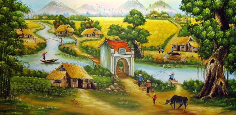Tranh làng quê Việt Nam - Ảnh minh họa